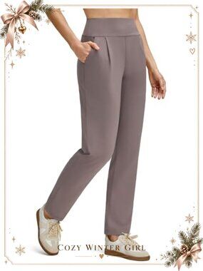 Tapered Leg Pleated High Waist Casual Work Trousers with Pockets